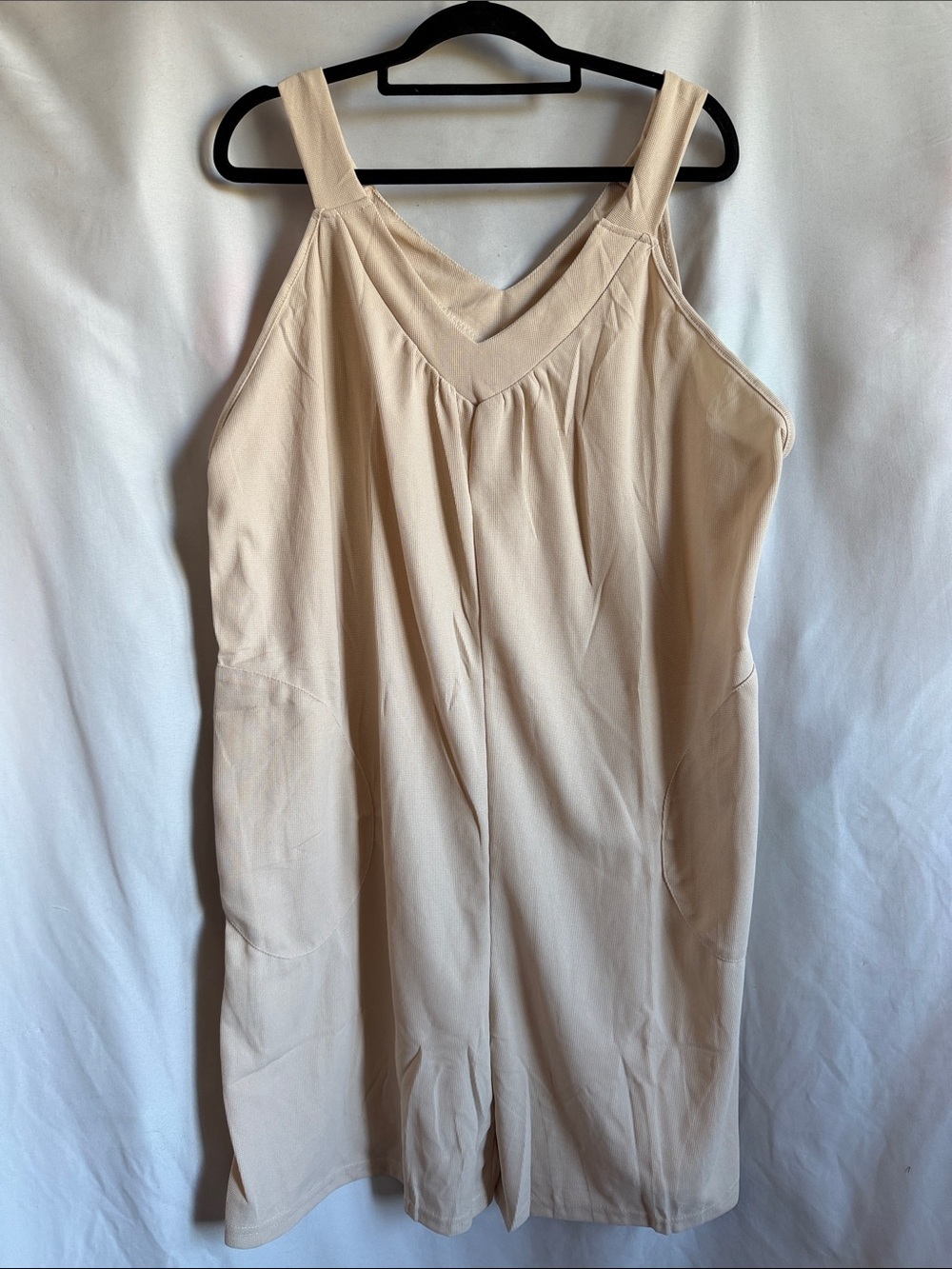 Sleeveless V-Neck Beige Jumpsuit with Pockets